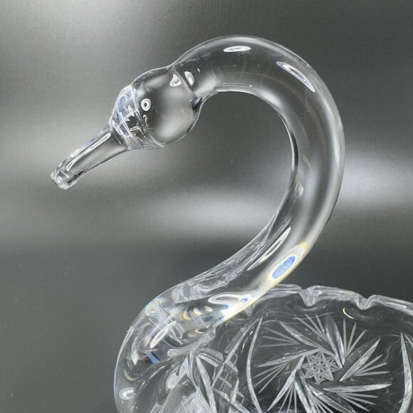 Bohemia Czech Clear Crystal Glass Swan Pinwheel Glass Dish Bowl Duck Bird VTG - Picture 2 of 12